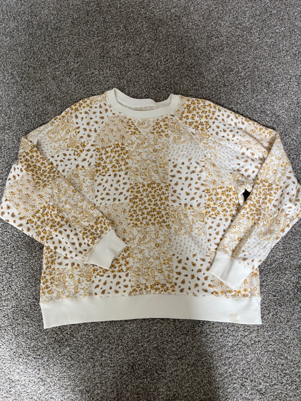 American Eagle Outfitters Cream and Gold Floral Patchwork Long Sleeve Tee